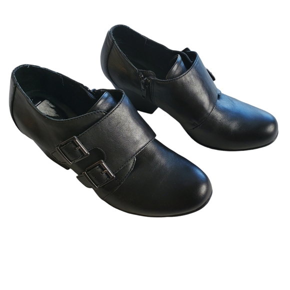 BOC‎ Born Concepts Ankle Booties Comet Womens 7M Leather Black Buckle Block Heel - Picture 3 of 16